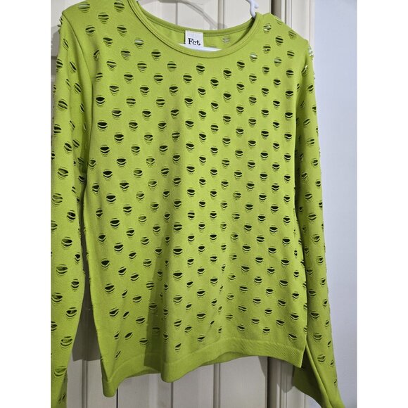 Fct Basics Lime Green Distressed Long Sleeve Top Polyester/Spandex Womens Size 1 - Picture 1 of 5